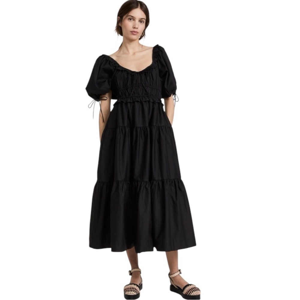 En Saison Brielle Poplin Puff-Sleeve Tiered Midi Dress NWT Size XS